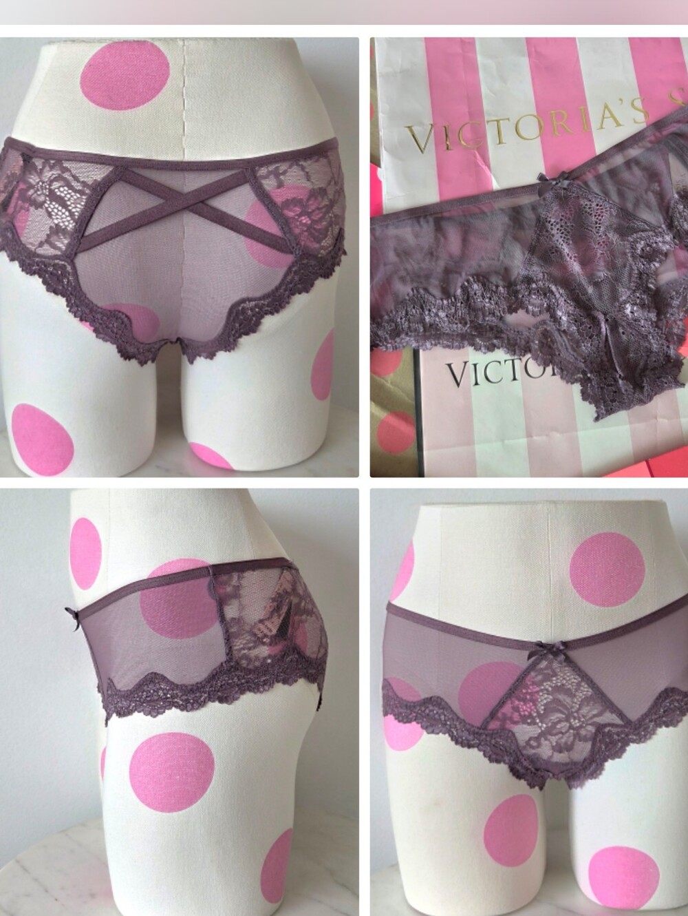 Victoria's Secret VTG Cheeky Panty NWT Sheer Mesh Lace Crisscross Purple - Picture 1 of 13